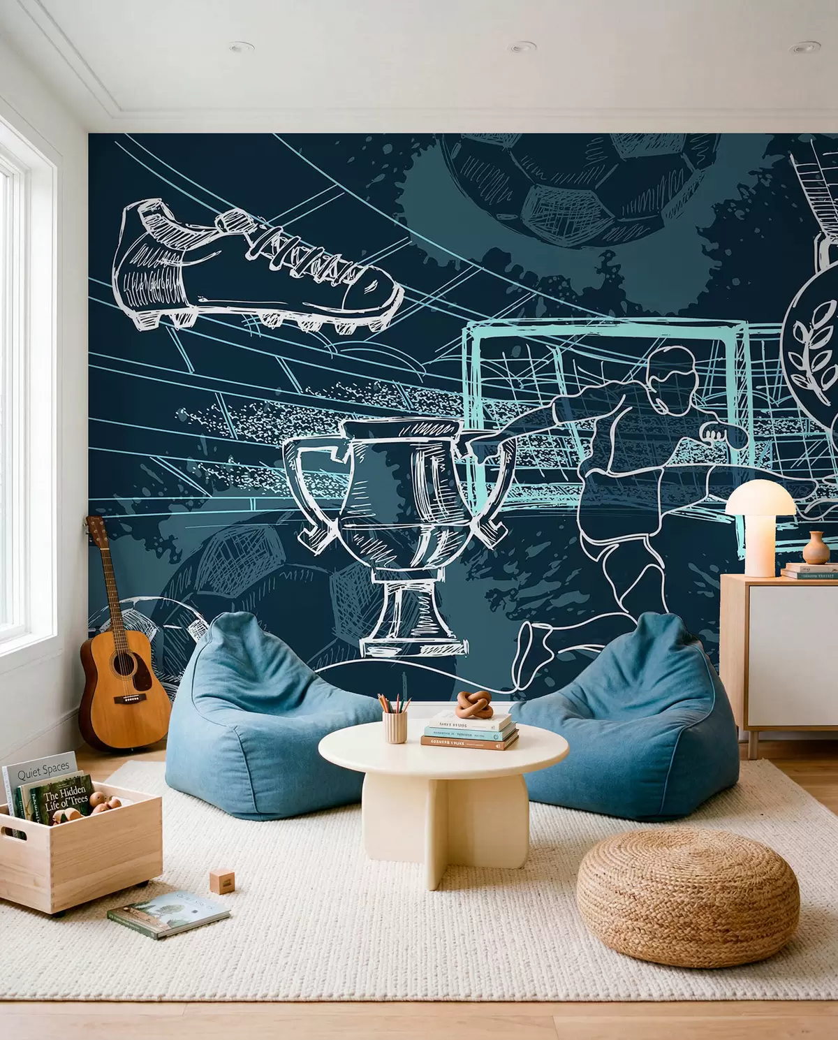 murales de pared Boceto de fútbol sobre marino w04108v2