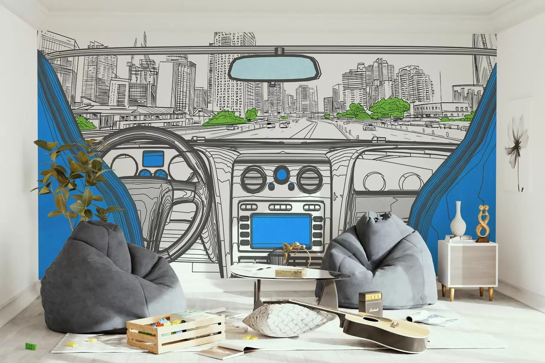 murales de pared Vista del contorno desde un coche w04109v1