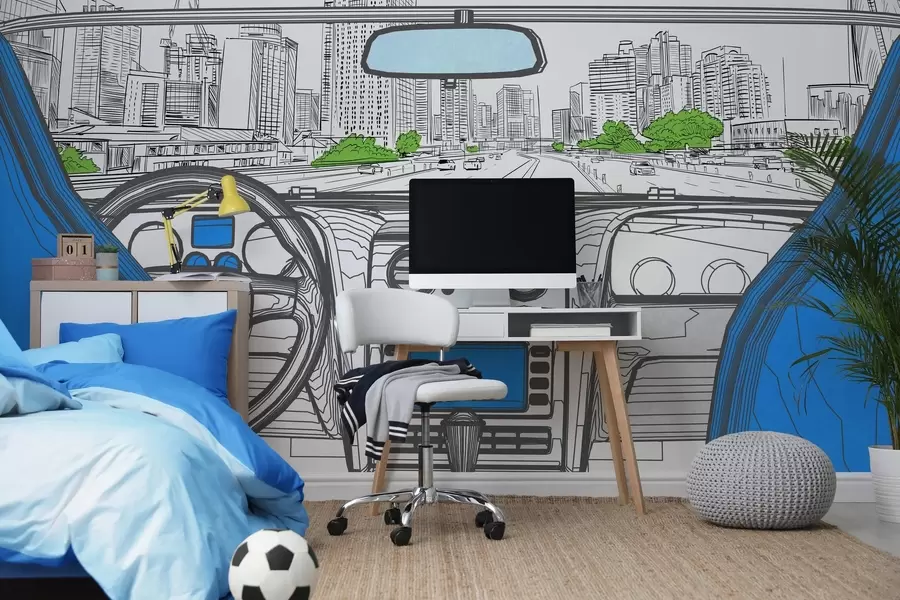 murales de pared Vista del contorno desde un coche w04109v1