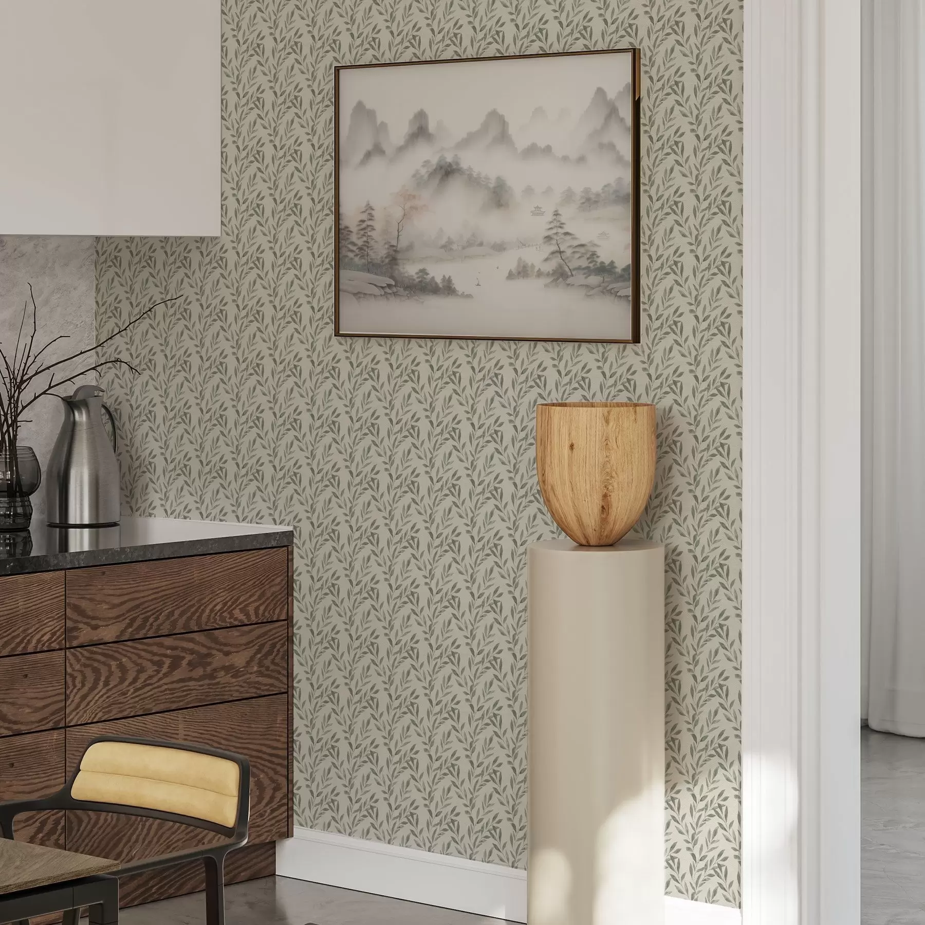 murales de pared Bonitas ramas de olivo sobre fondo claro a00243