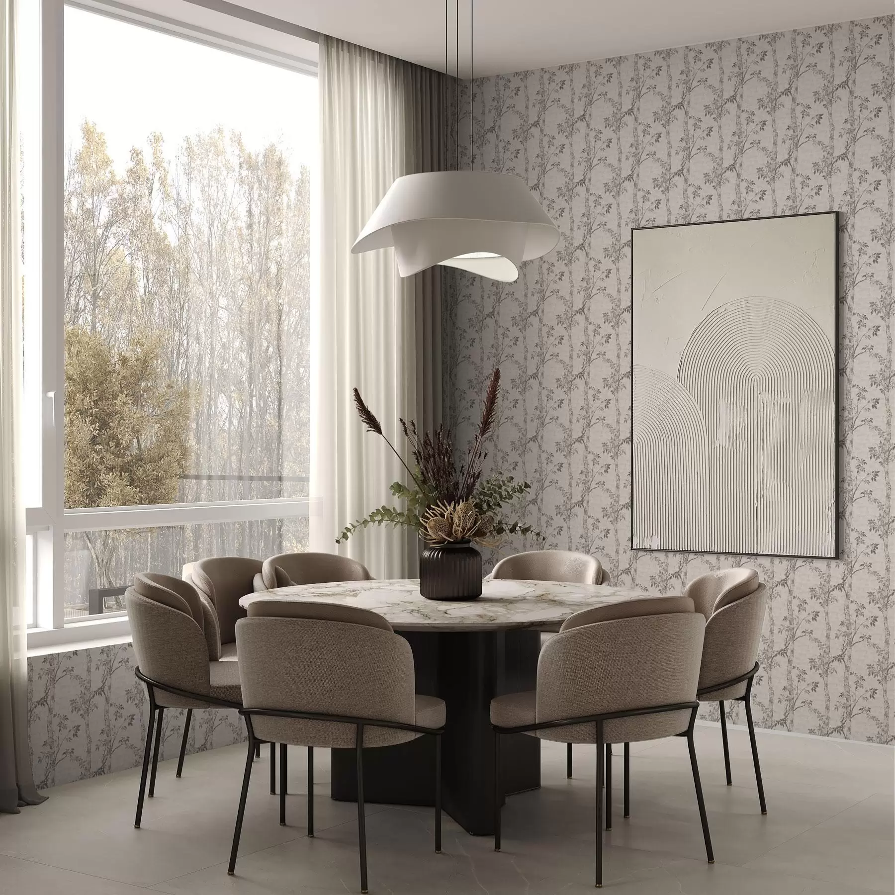 murales de pared Ramas de abedul con hojas, fondo texturizado a00257v1