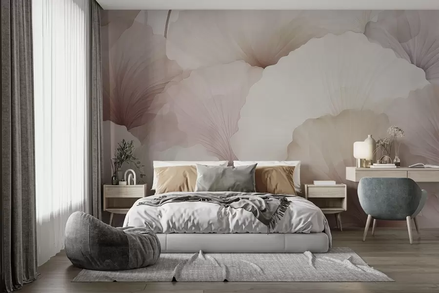 murales de pared flores, pétalos, crema, gris, suavidad, calma w04256v1