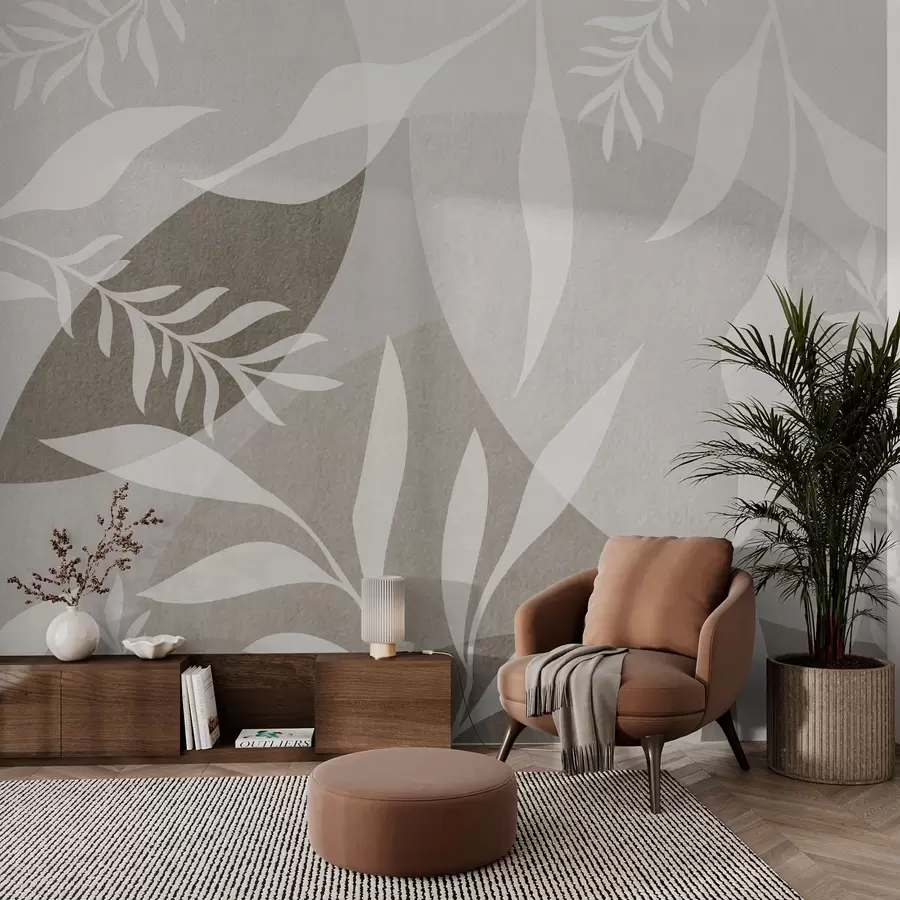 murales de pared Siluetas de ramitas sobre un fondo de círculos abstractos w04270v1