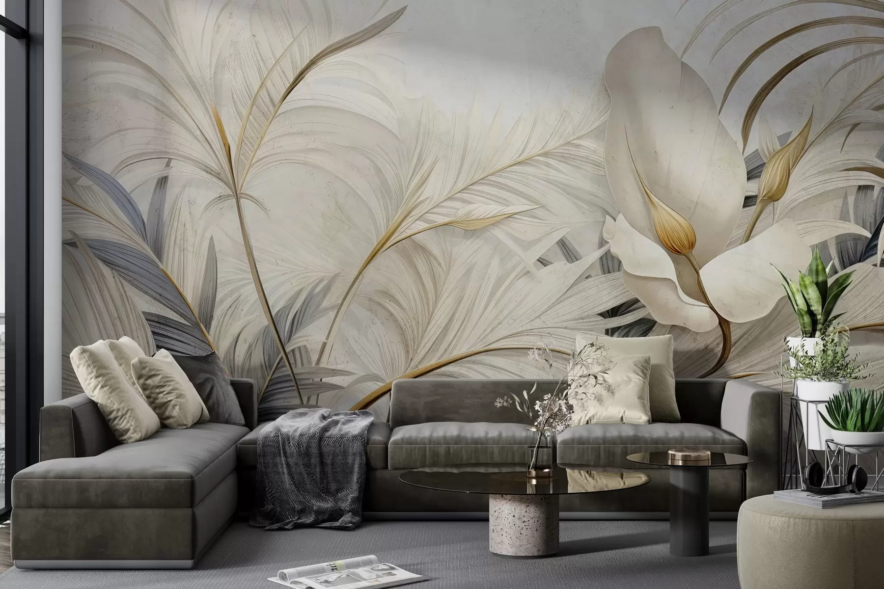 murales de pared Plantas tropicales en un muro de hormigón w04249