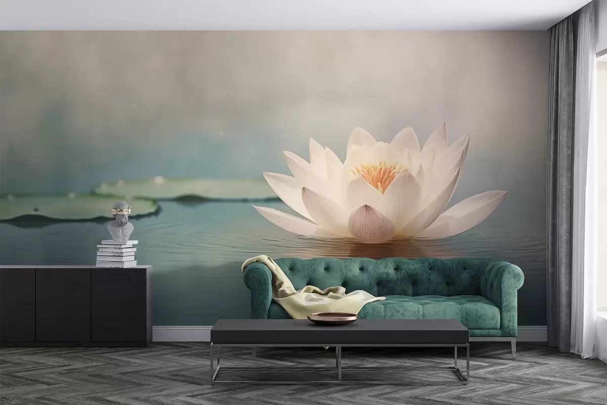 murales de pared Flor de loto blanca sobre el agua w04272