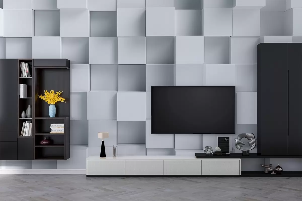 murales de pared imitación de cubos blancos volumétricos w04283