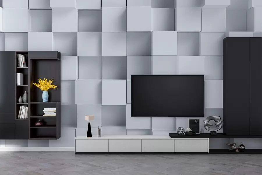 murales de pared imitación de cubos blancos volumétricos w04283