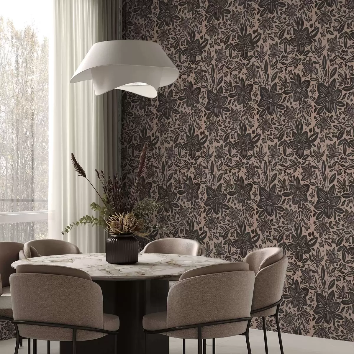 Papel pintado Estampado floral étnico negro y rosa y estampado floral étnico rosa a00351