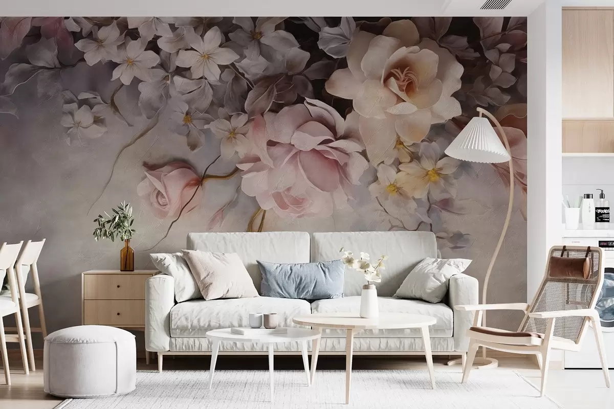 murales de pared Grandes flores colgando de la pared sobre un fondo de hormigón w09184