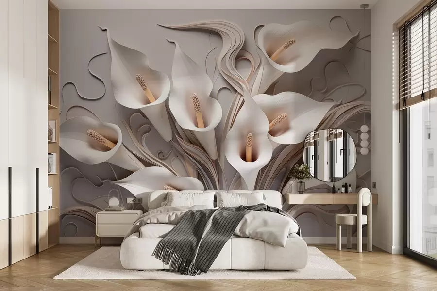 murales de pared Calas volumétricas en tonos crema con efecto 3D w09281