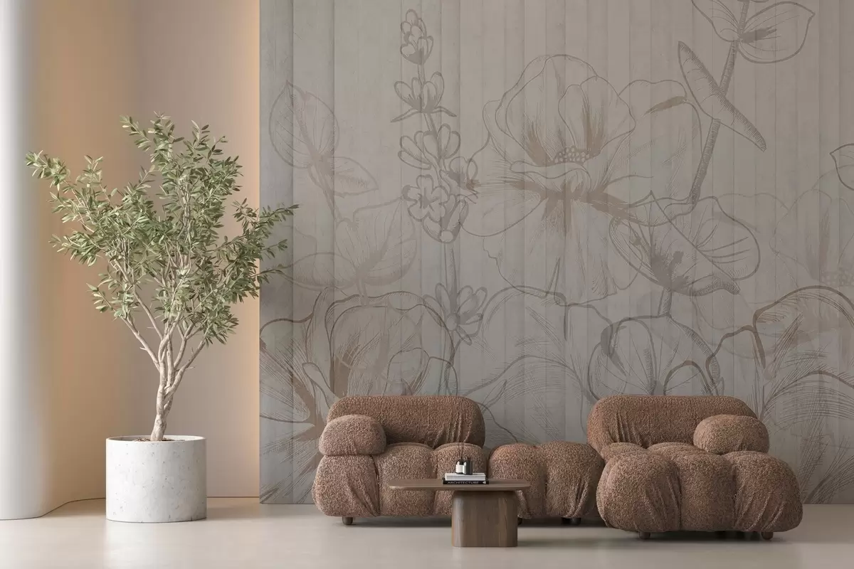 murales de pared Siluetas de plantas sobre fondo de hormigón w04327