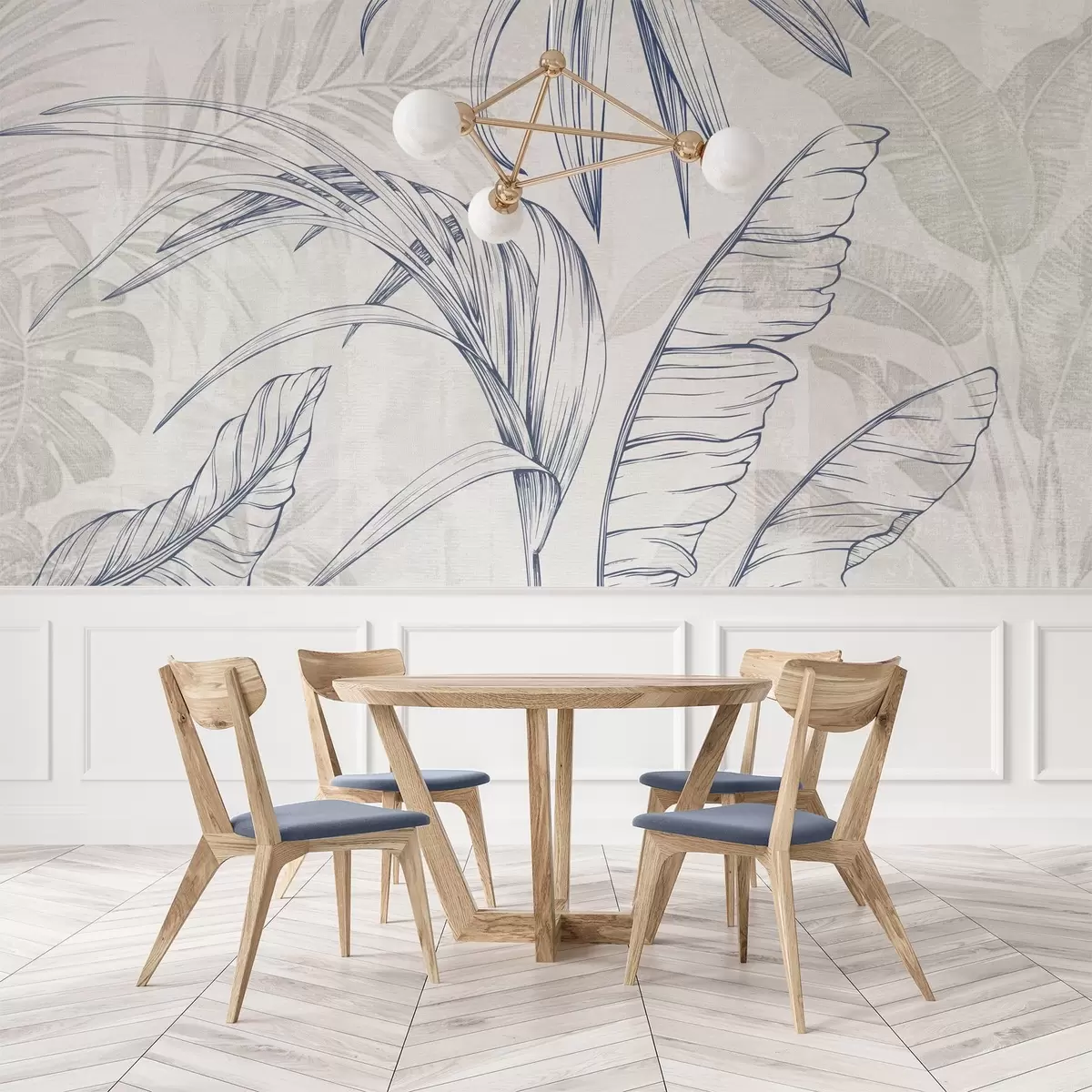 murales de pared Hojas sobre fondo con imitación de desenfoque y textura w04362v1