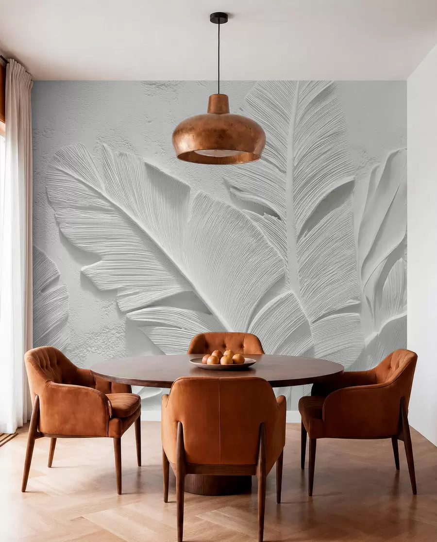 murales de pared Nervaduras de hojas en blanco w09307