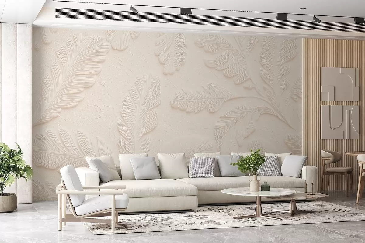 murales de pared Hojas en relieve de color gris con efecto de textura agrietada w09309