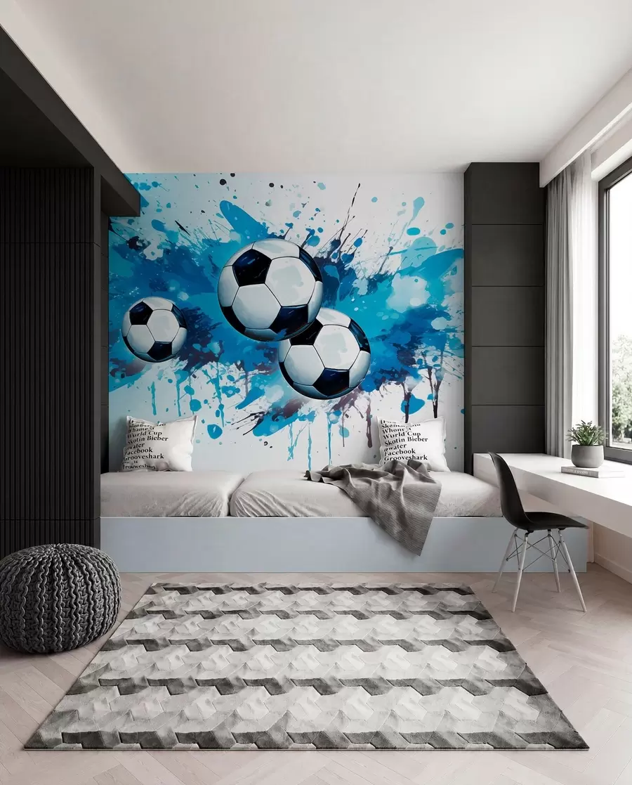 murales de pared Fútbol en salpicaduras azules w04373