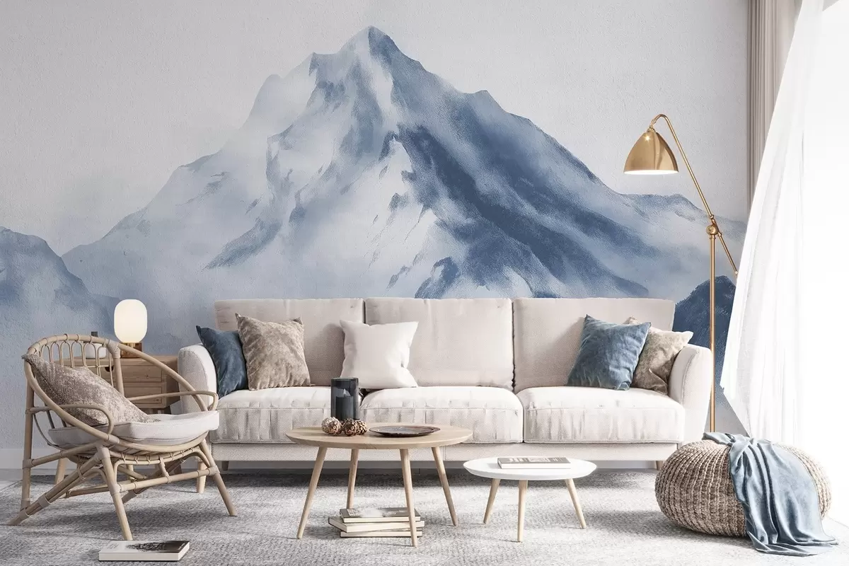 murales de pared Montañas minimalistas en la niebla con textura fina w04374v2