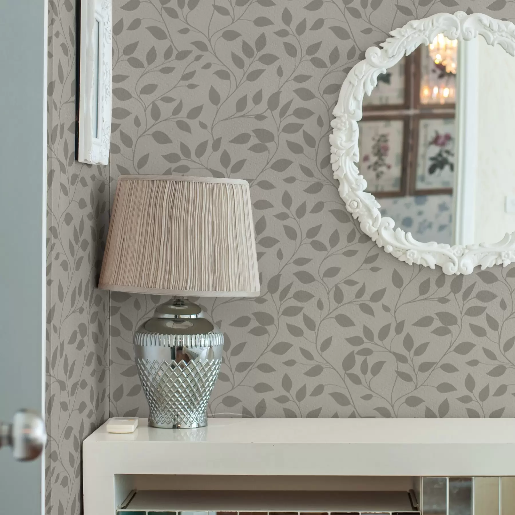 murales de pared Enredaderas monocromas sobre un lienzo de textura fina a00386