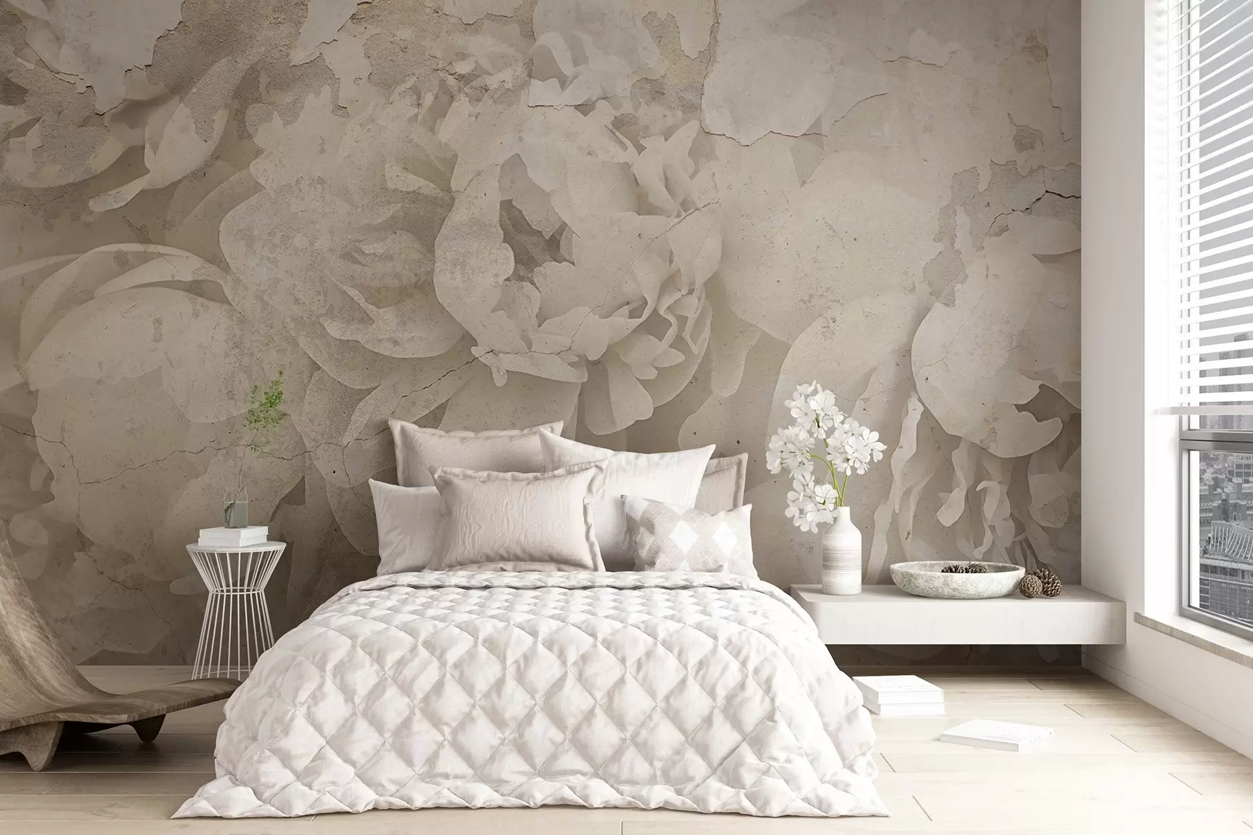 murales de pared Peonías con textura de hormigón w04407