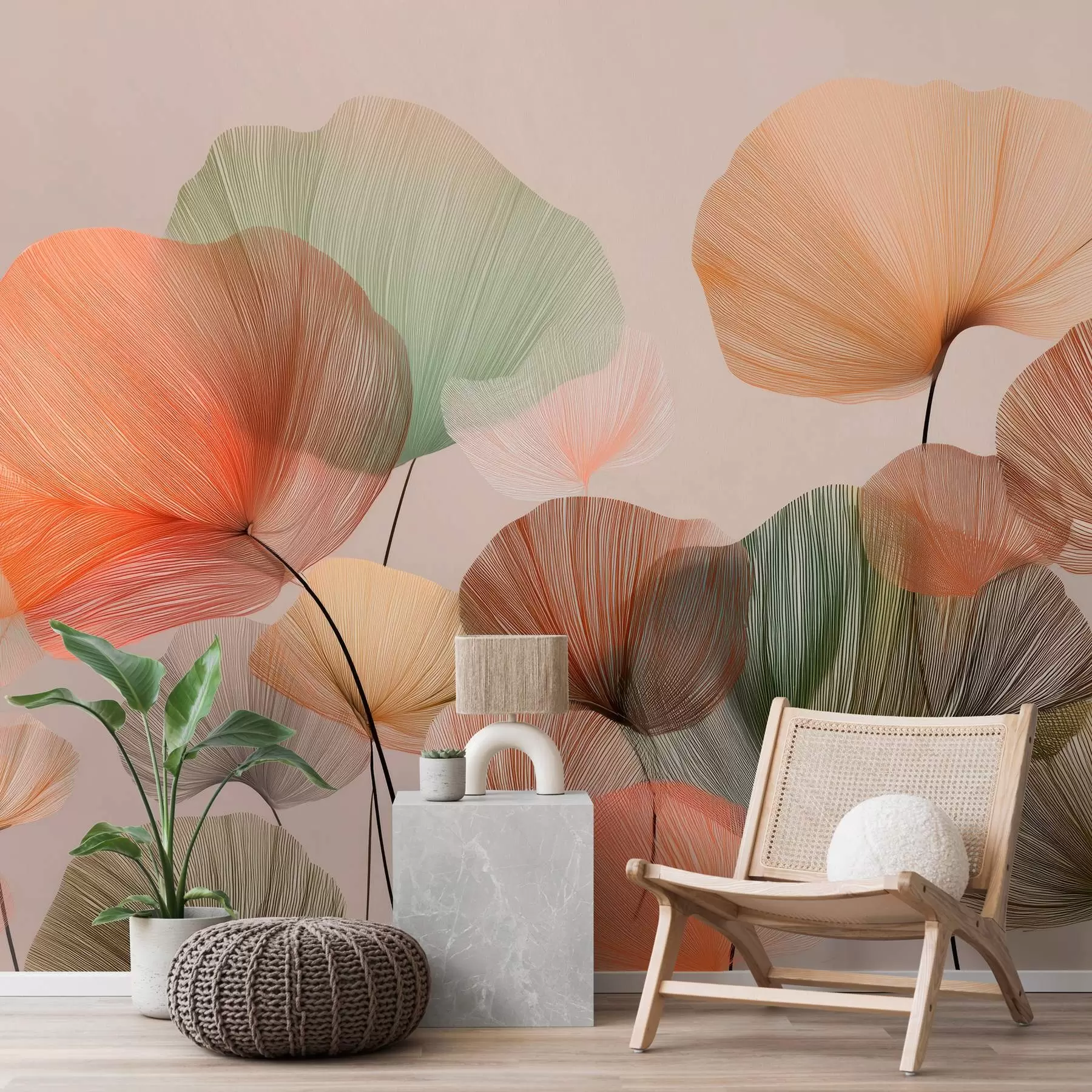 murales de pared hojas de ginkgo multicolores con venas w04305