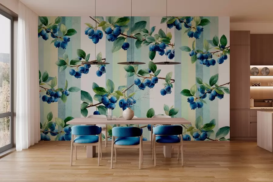 murales de pared racimos de arándanos sobre fondo rayado w04307