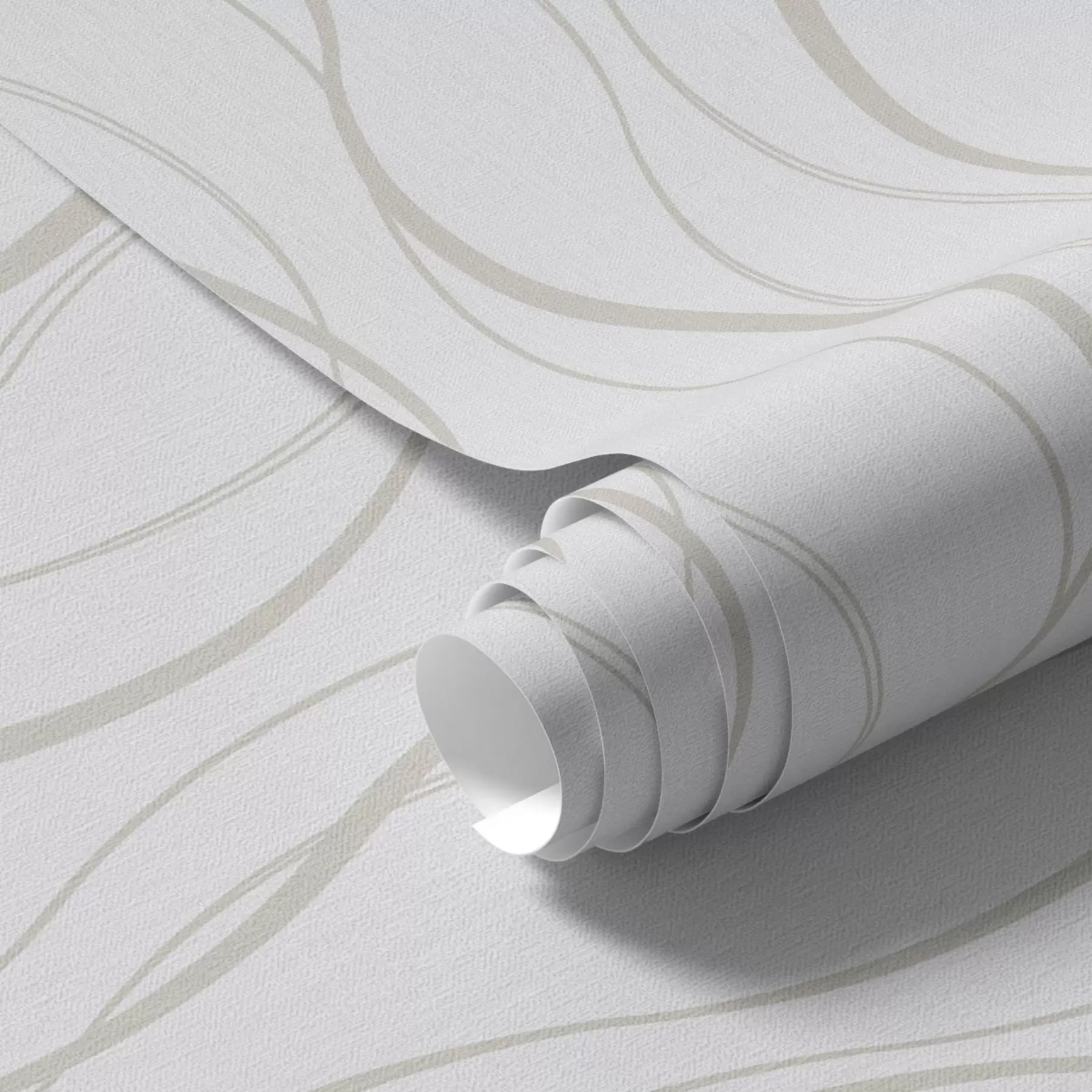 murales de pared Líneas abstractas onduladas de color beige sobre fondo blanco a00480