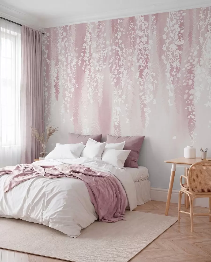 murales de pared Cortina de flores sobre rosa w04417v1