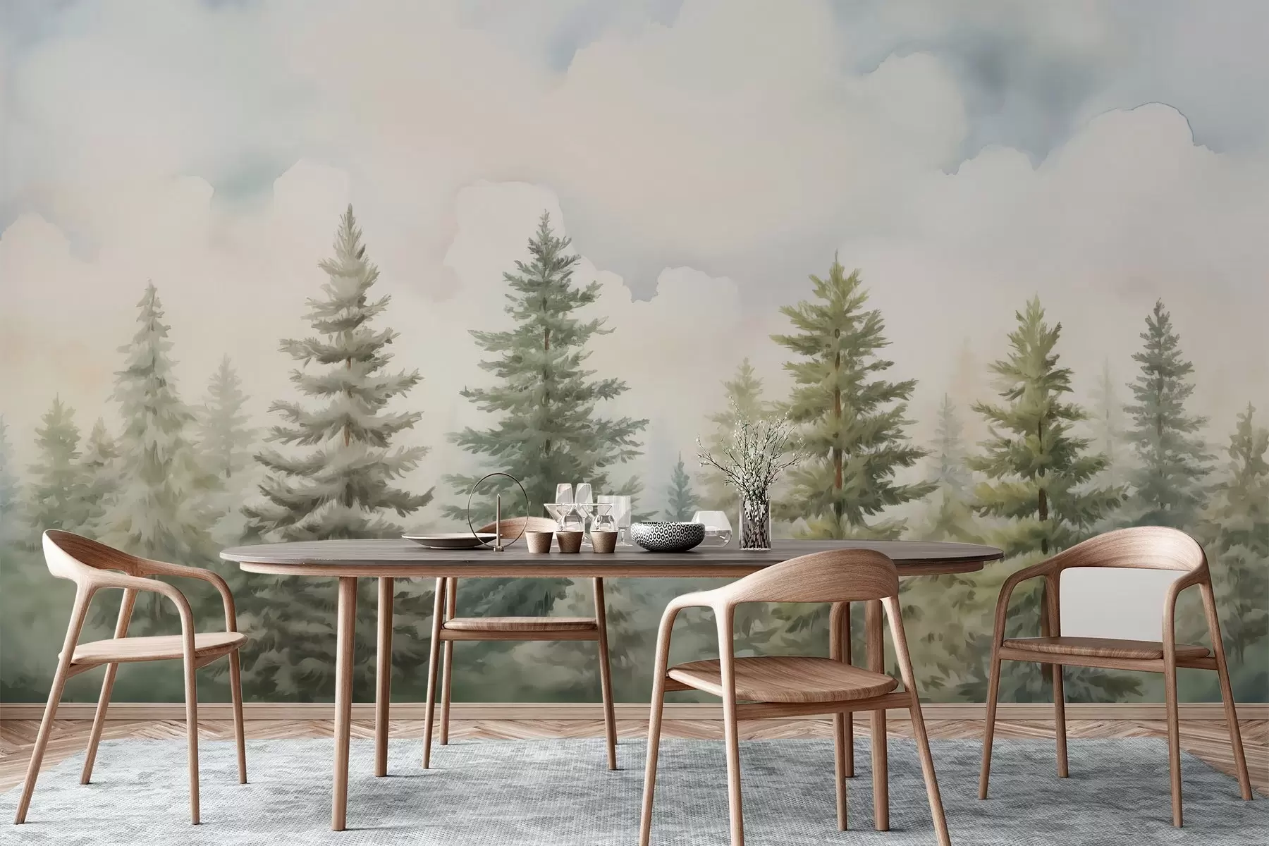 murales de pared Pintura imitación bosque de coníferas w04414