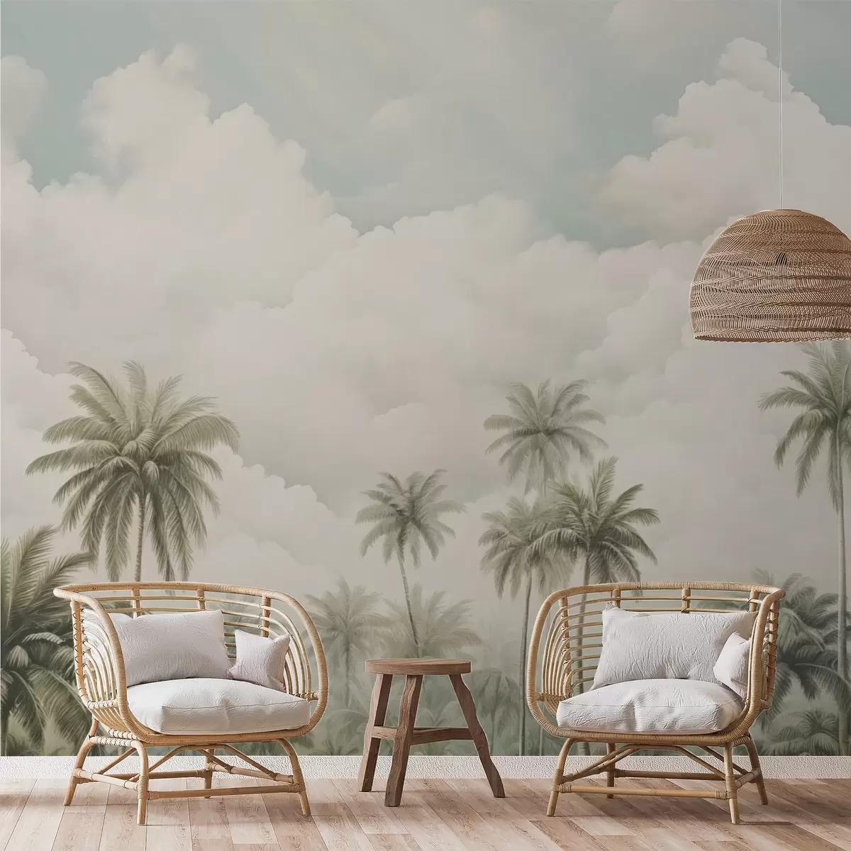 murales de pared Palmeras sobre un fondo de nubes w04485