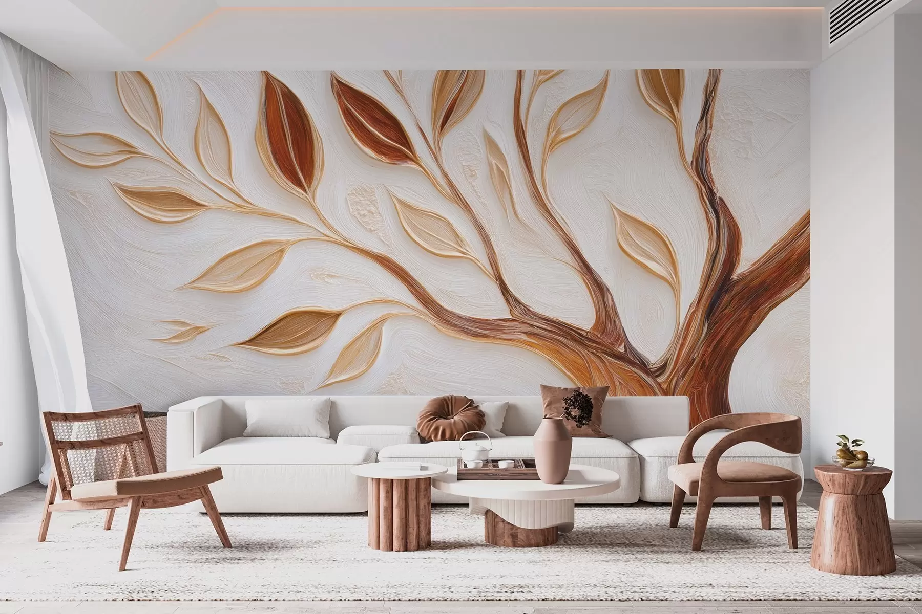murales de pared Árbol decorativo con hojas e imitación de fondo texturado w09349