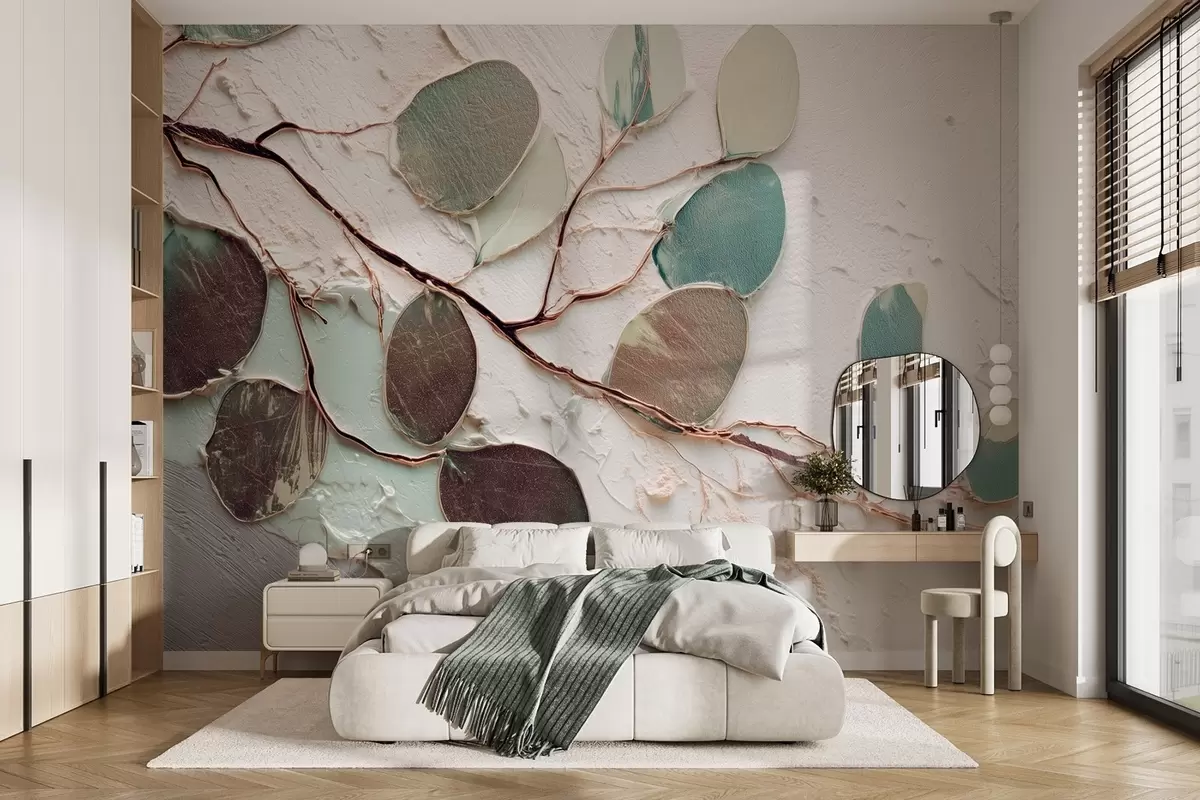 murales de pared Árbol decorativo con hojas e imitación de fondo texturado w09357