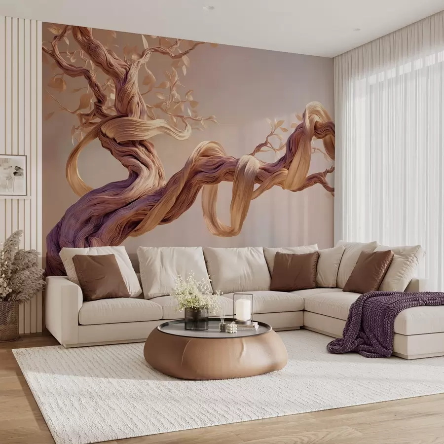murales de pared Tronco de árbol retorcido con hojas decorativas w09360