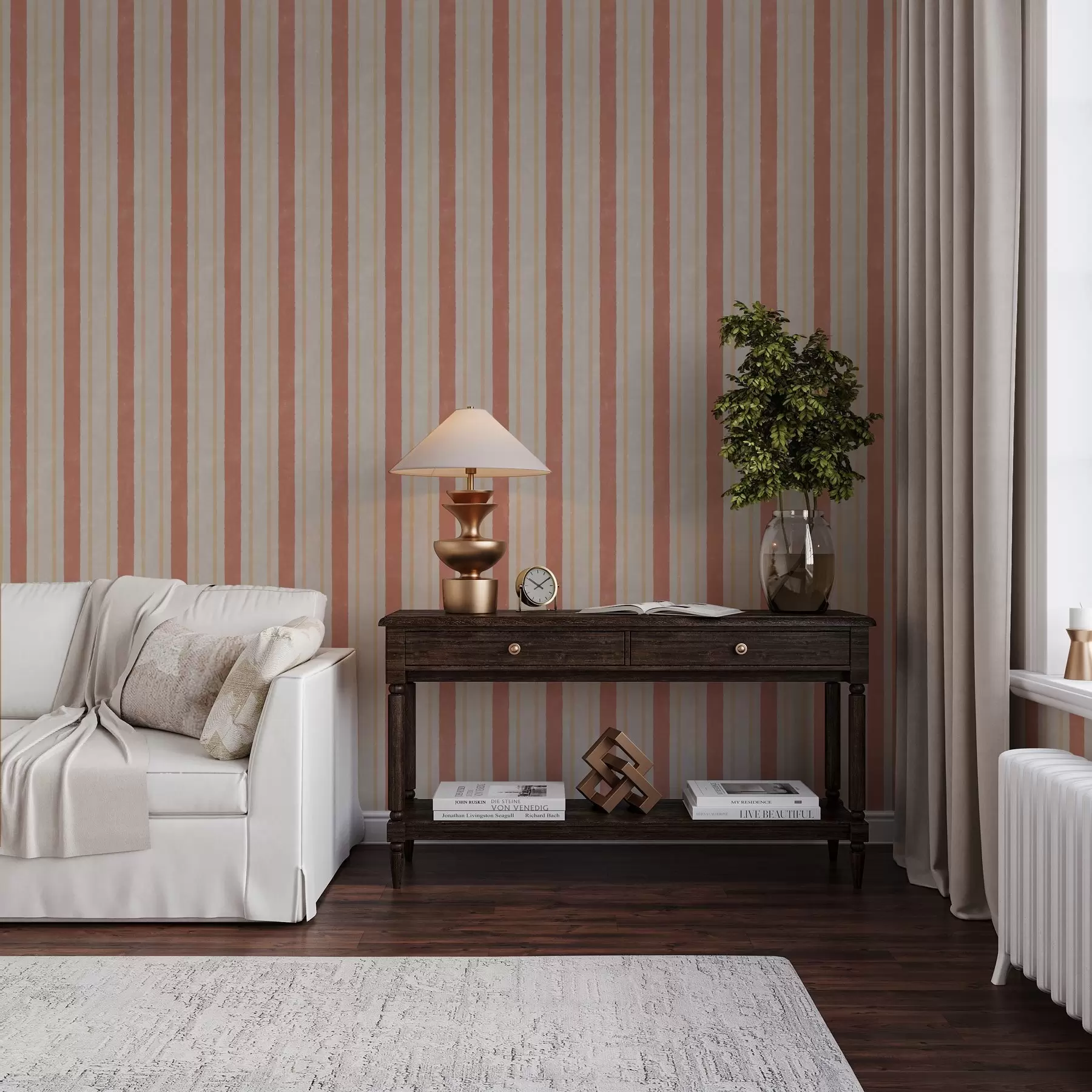 murales de pared Rayas anchas en tonos terracota-beige a00514