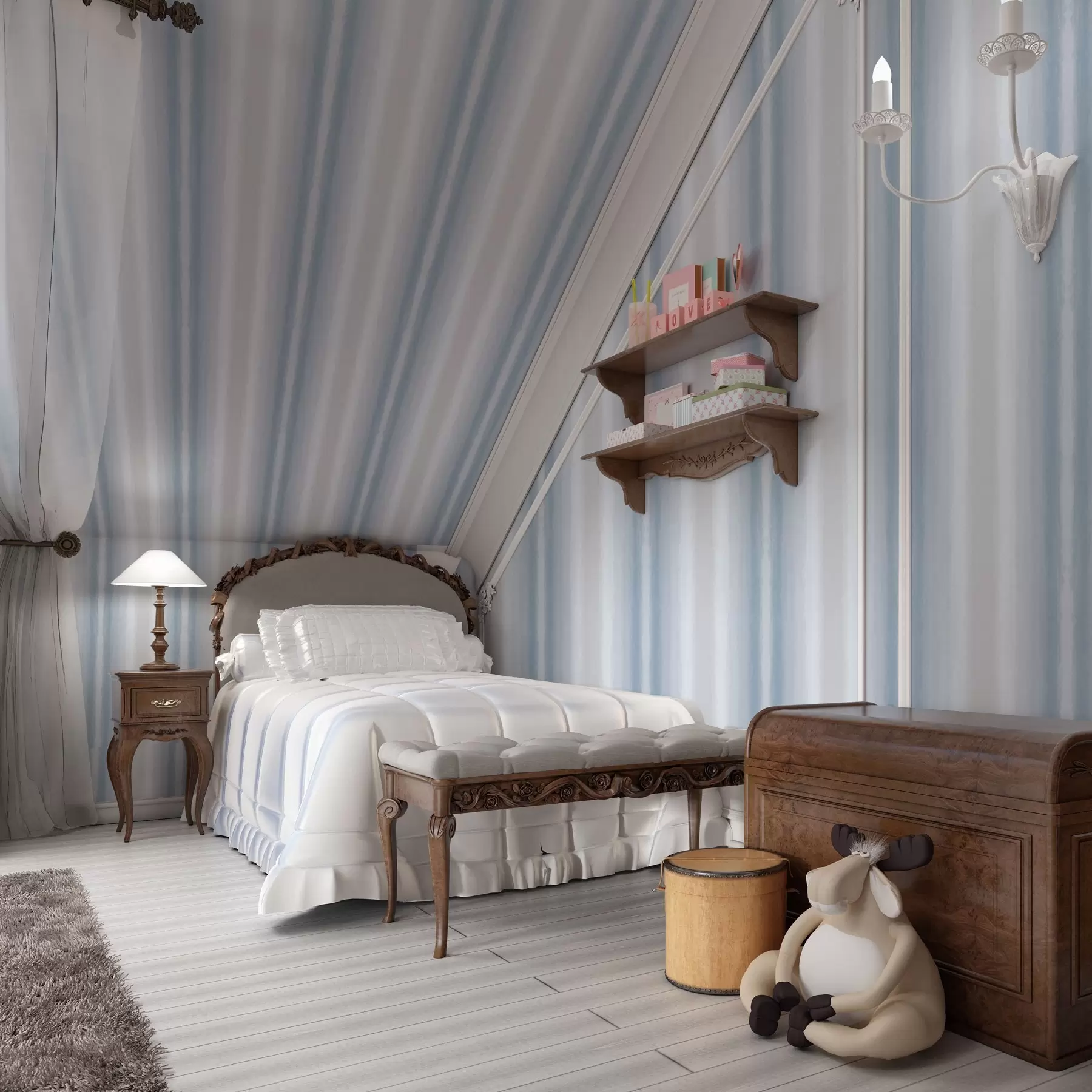 murales de pared Rayas anchas en tonos azul grisáceo frío a00551