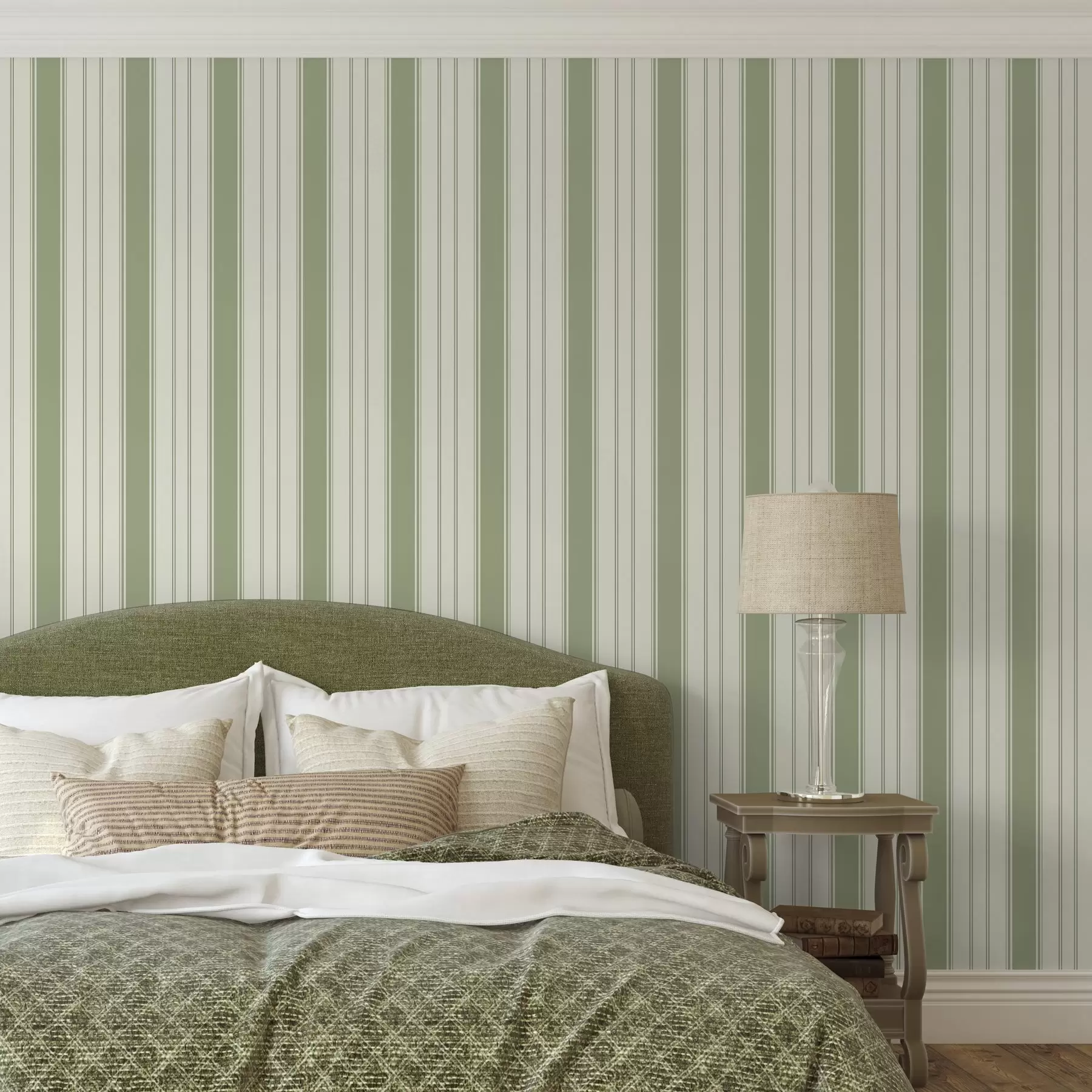 murales de pared Fondo crema con rayas verticales verdes uniformes a00560