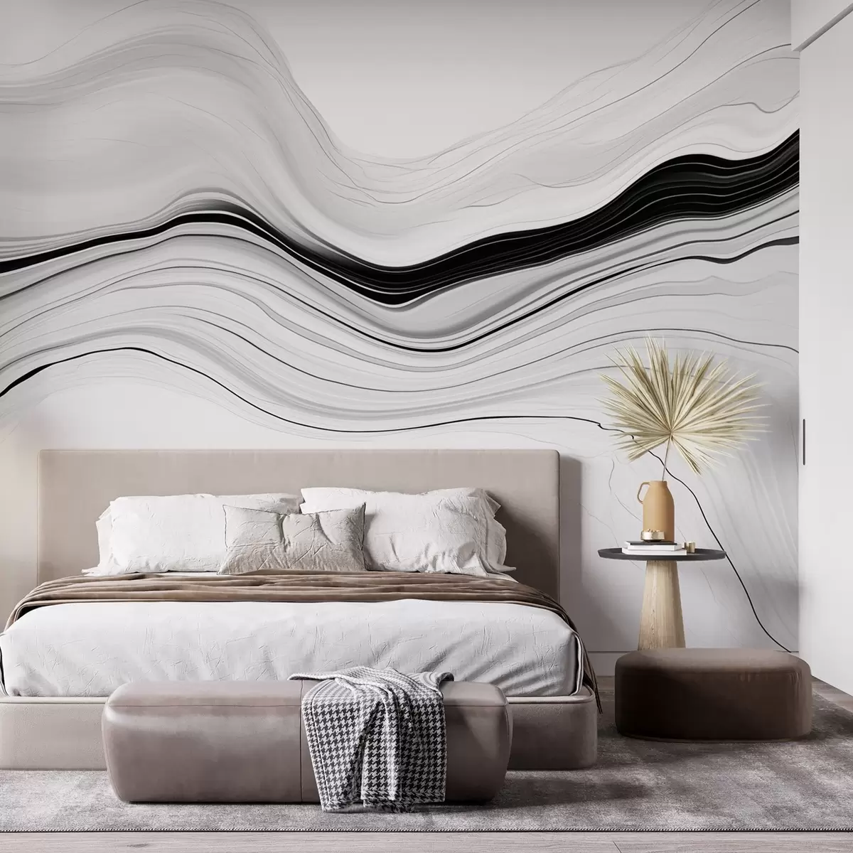 murales de pared Motivo en blanco y negro con efecto de capas de mármol w09358