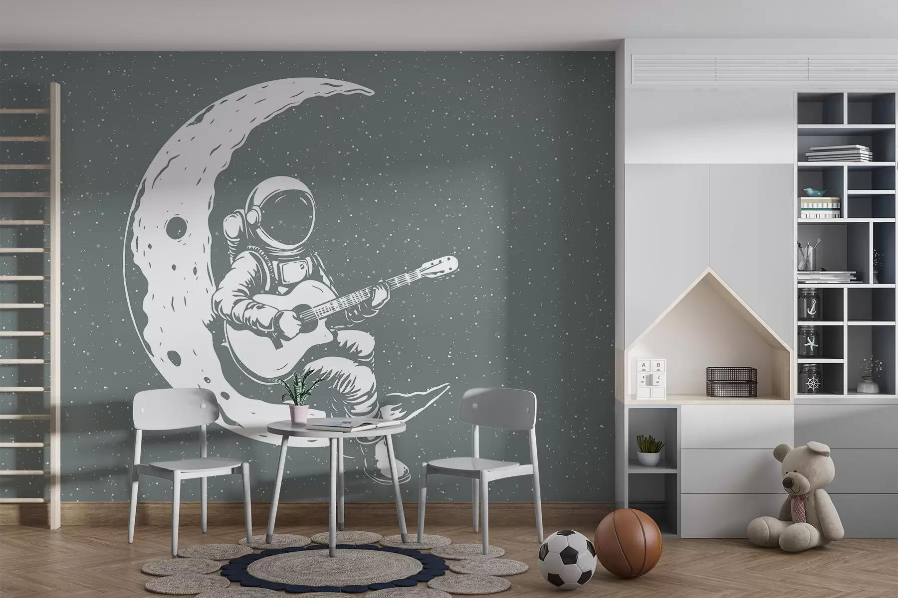 murales de pared Cosmonauta, luna, guitarra w04514v1