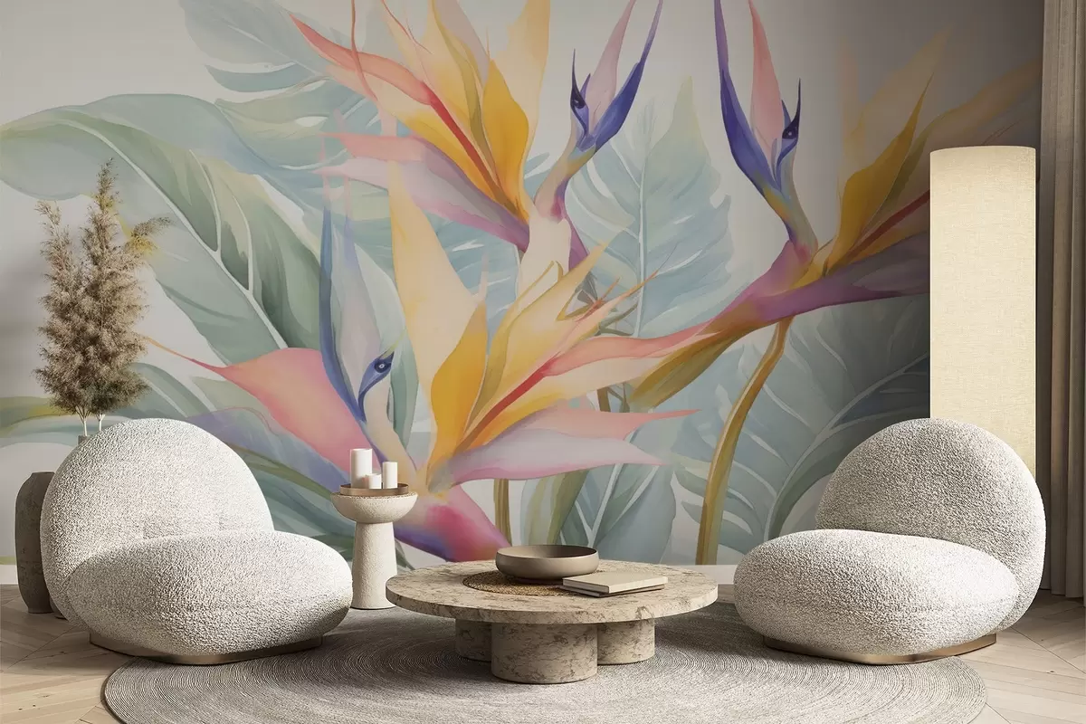 murales de pared Flores y hojas de Strelitzia w04527