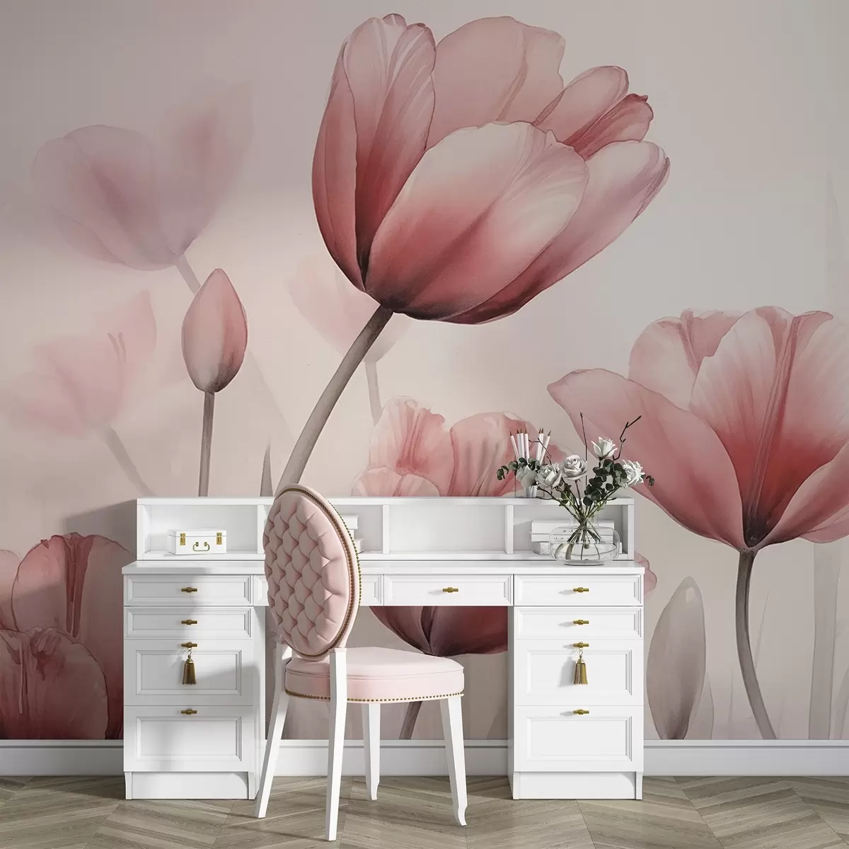 murales de pared Tulipanes con efecto quemado y textura w04519