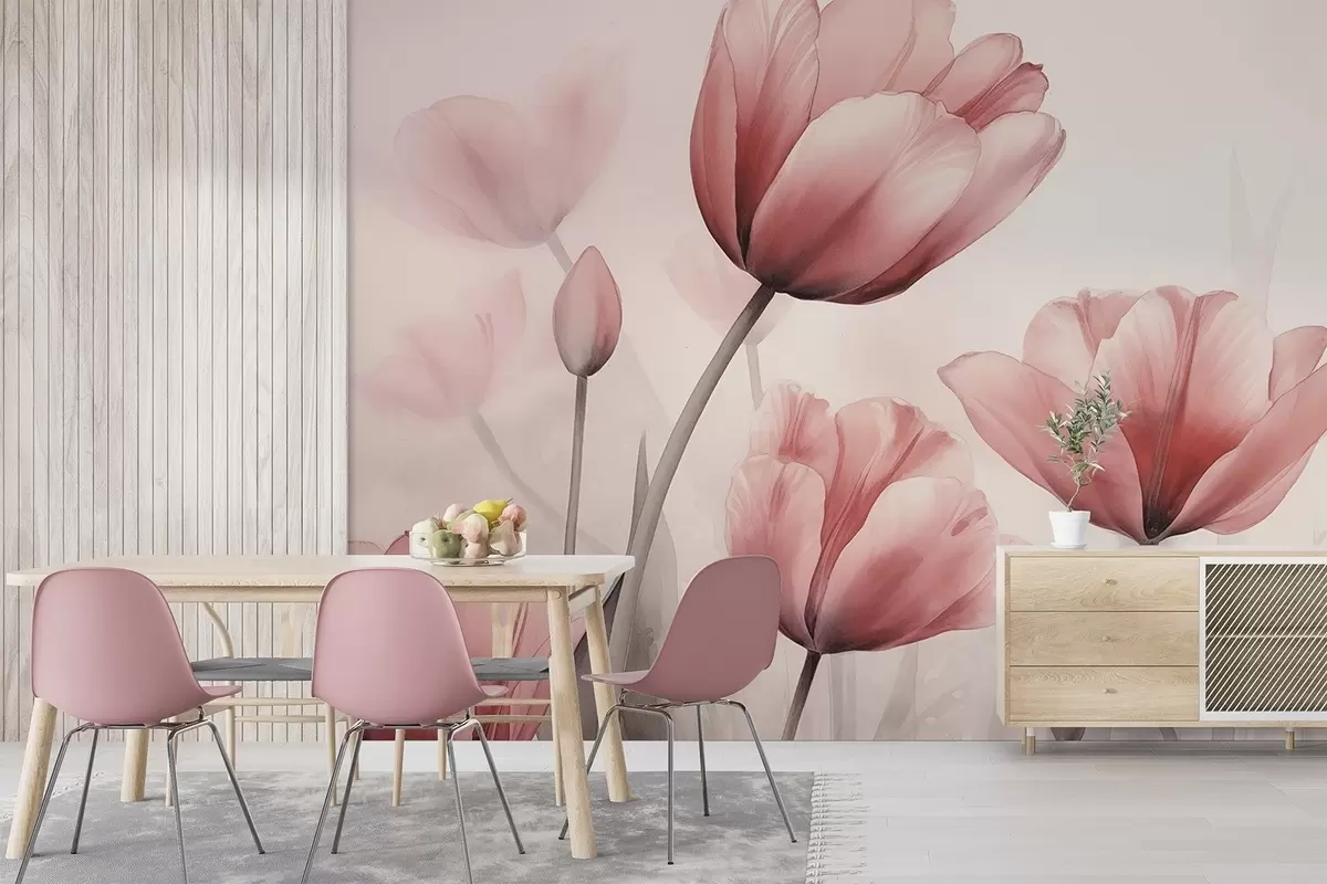 murales de pared Tulipanes con efecto quemado y textura w04519