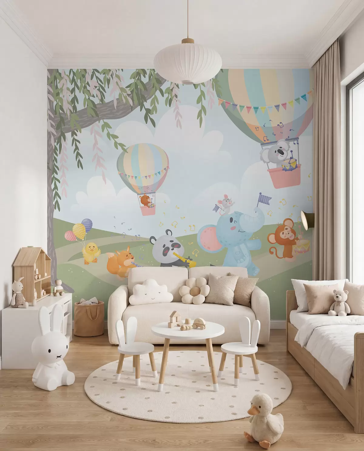 murales de pared Paisaje con animales tocando instrumentos musicales w04200