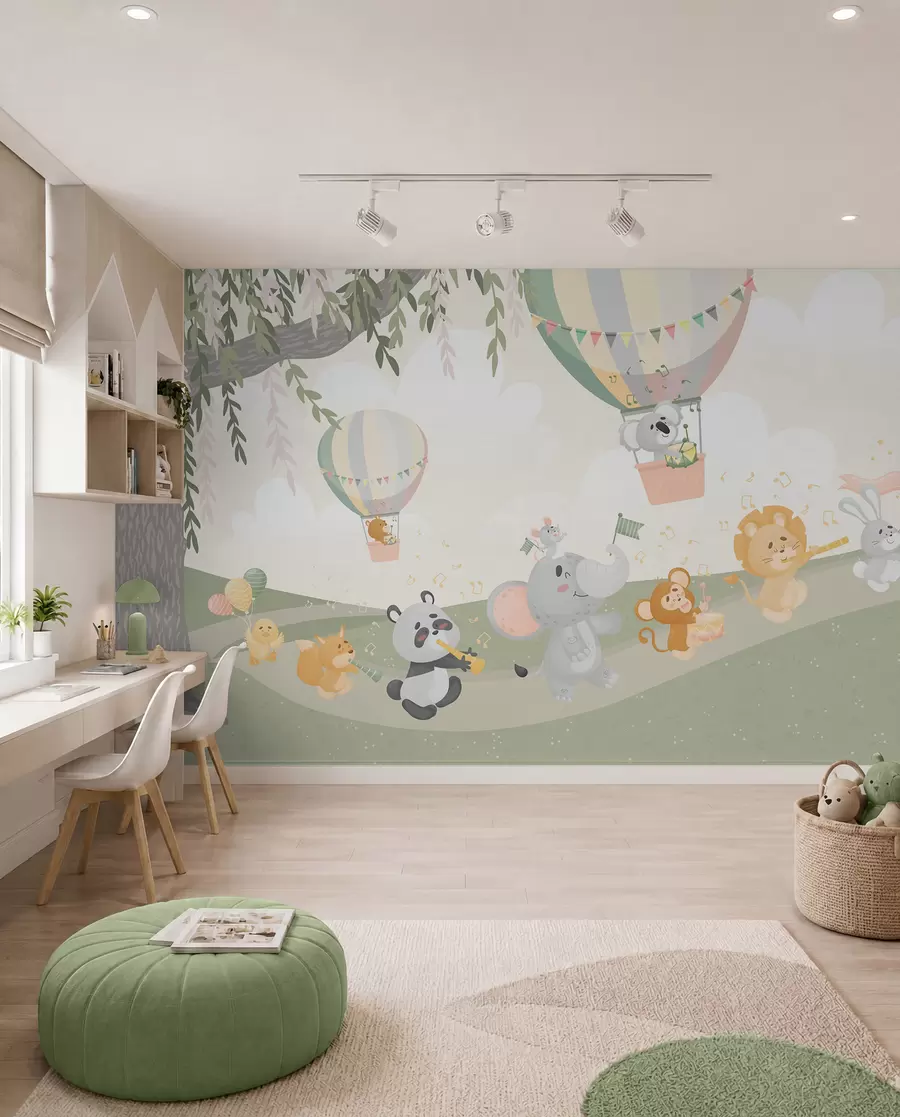 murales de pared Paisaje con animales tocando instrumentos musicales w04200v1