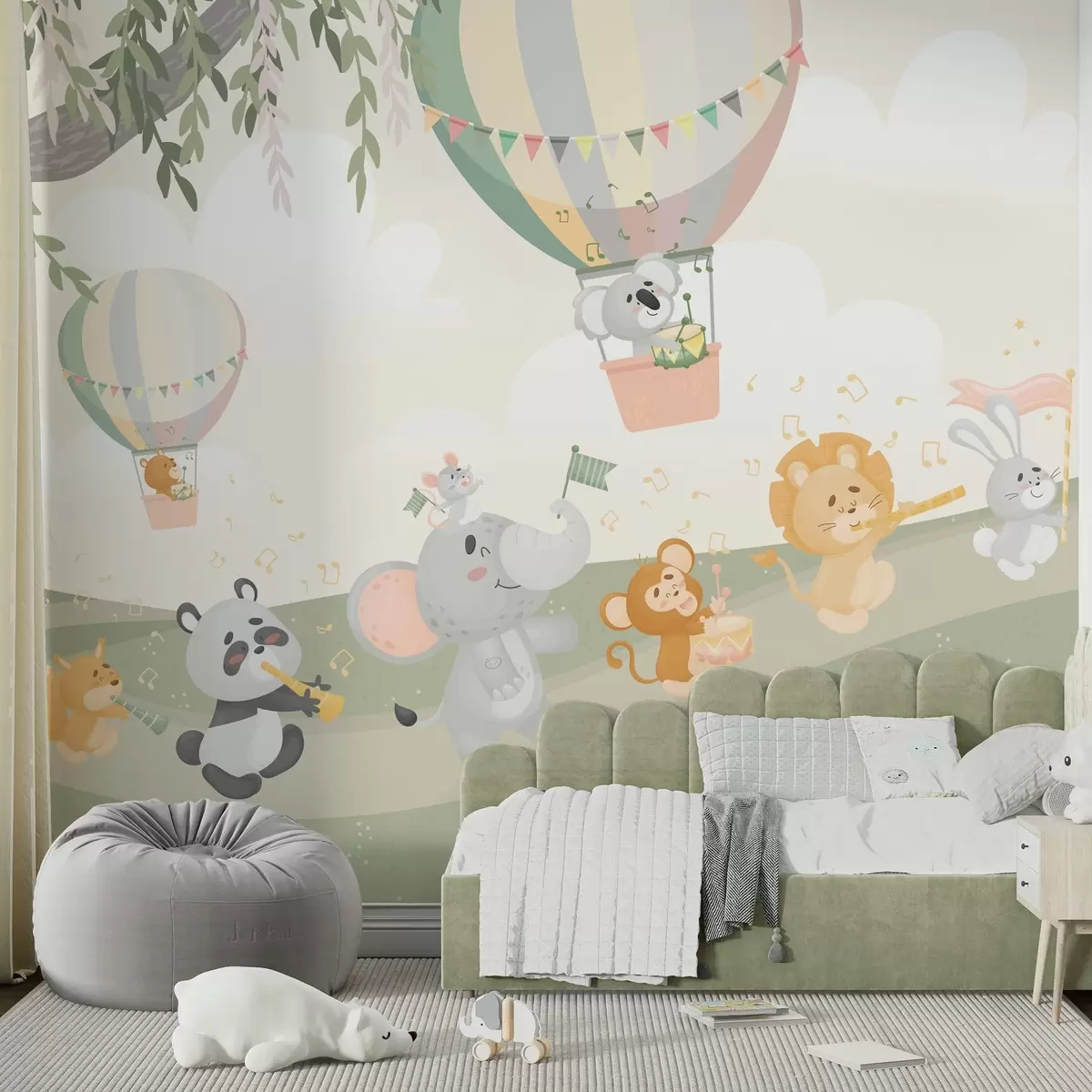 murales de pared Paisaje con animales tocando instrumentos musicales w04200v1
