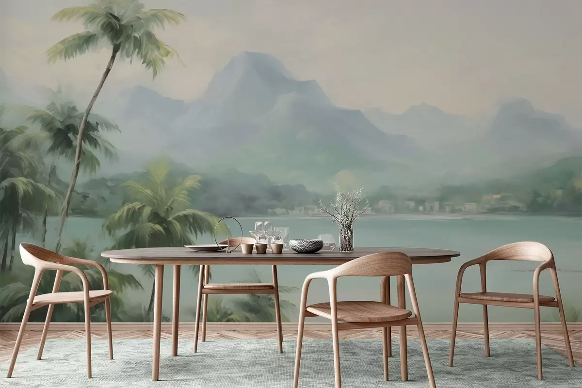 murales de pared Palmeras con las montañas como telón de fondo w04535