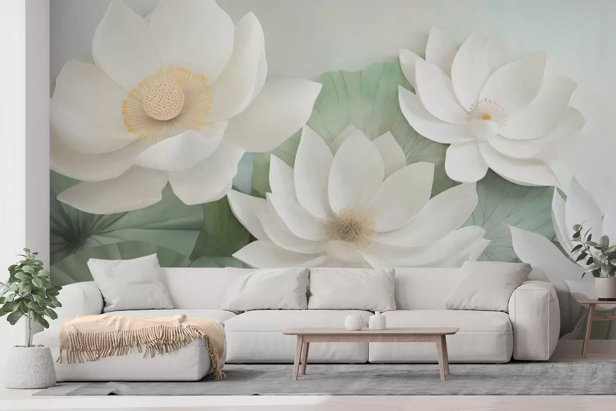 murales de pared Flores de loto en el follaje w04539