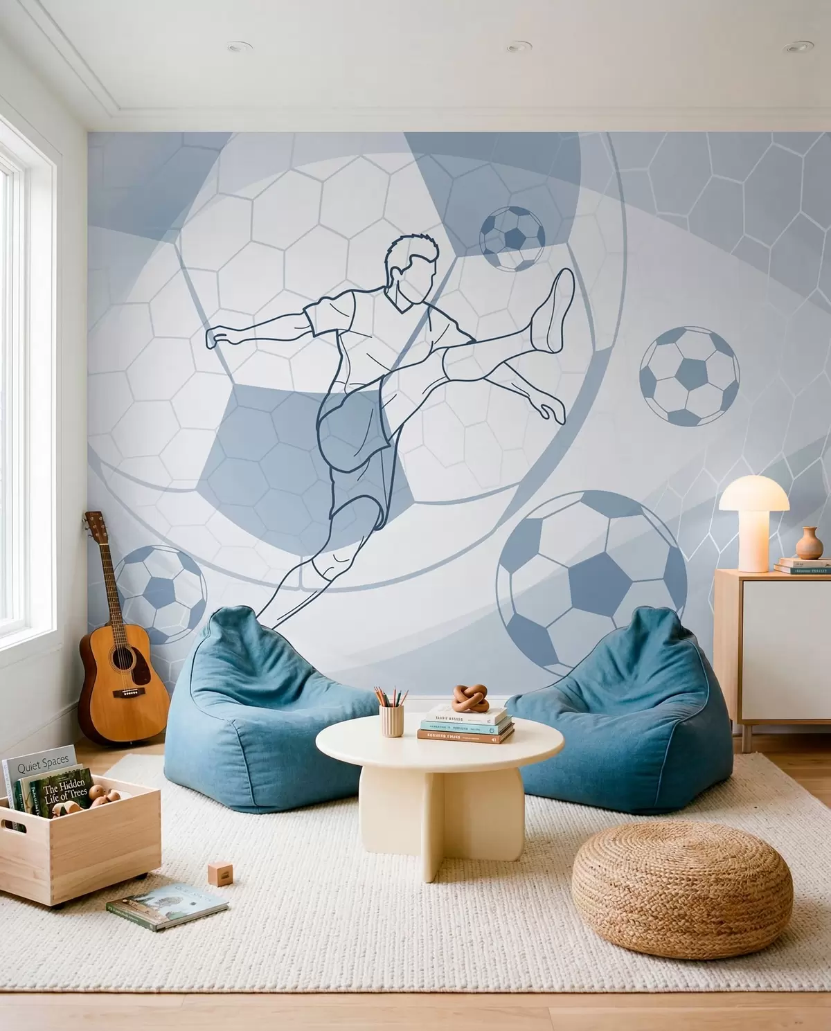 murales de pared Fútbol en trazos azules w04601