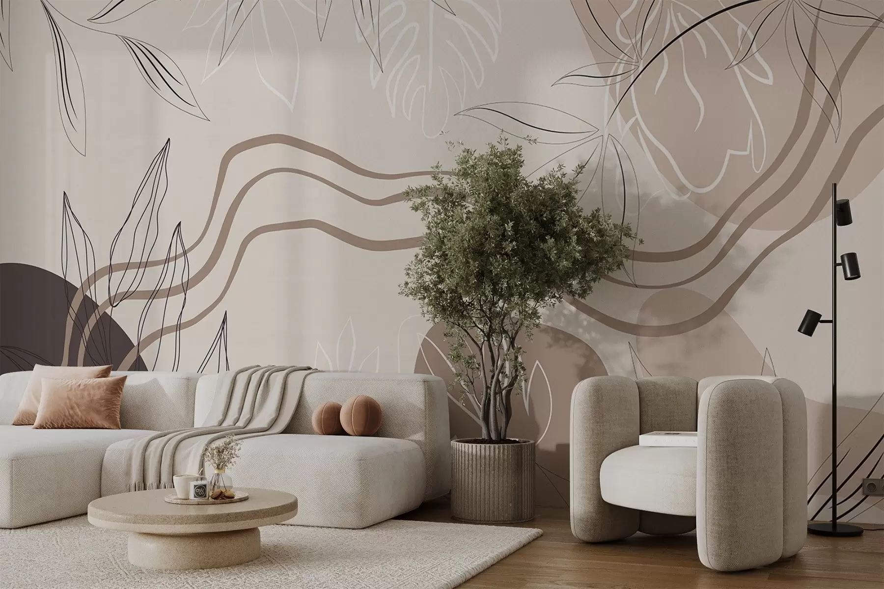 murales de pared Resumen con hojas w04604