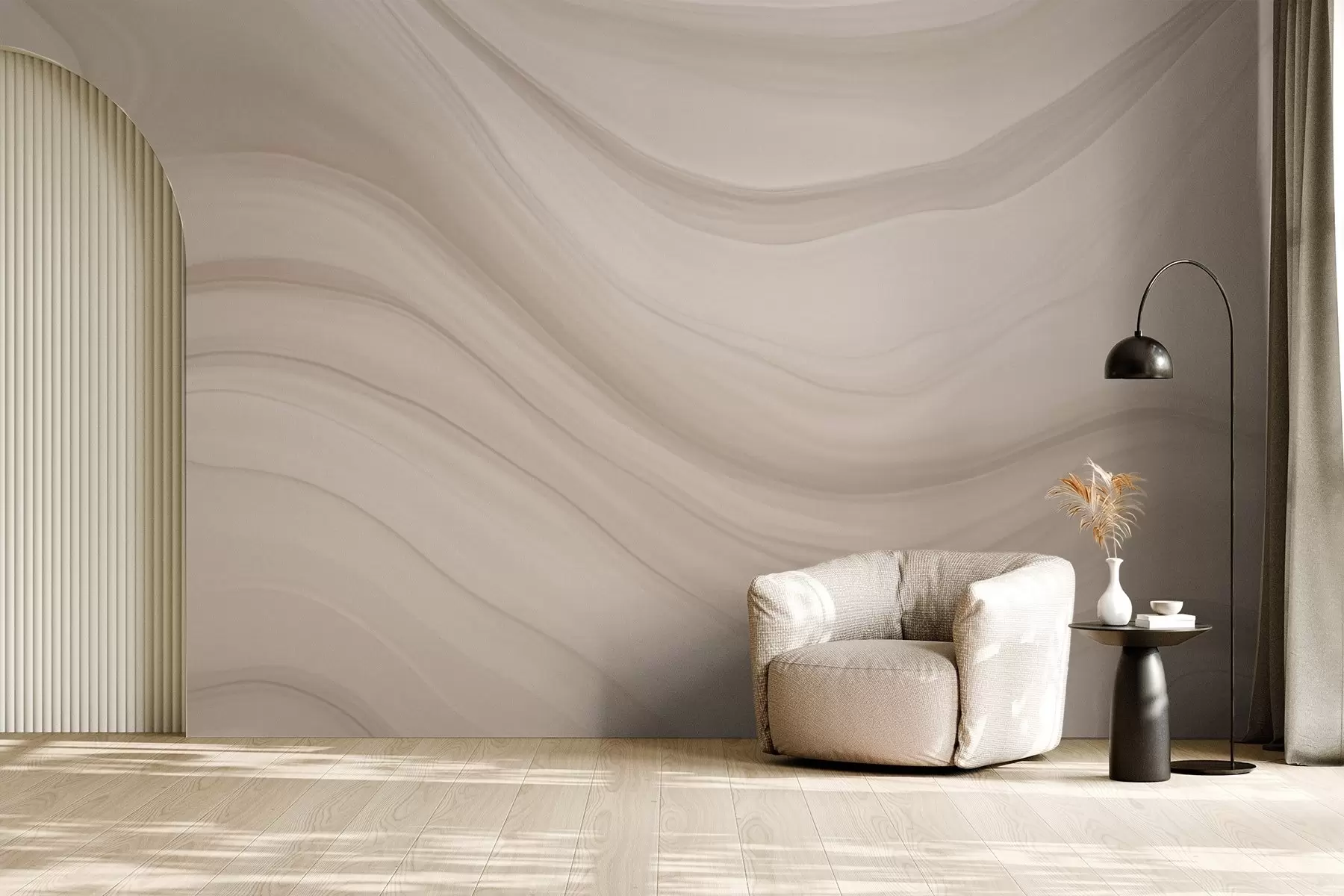 murales de pared Abstracción en beige claro con suaves ondas w04257