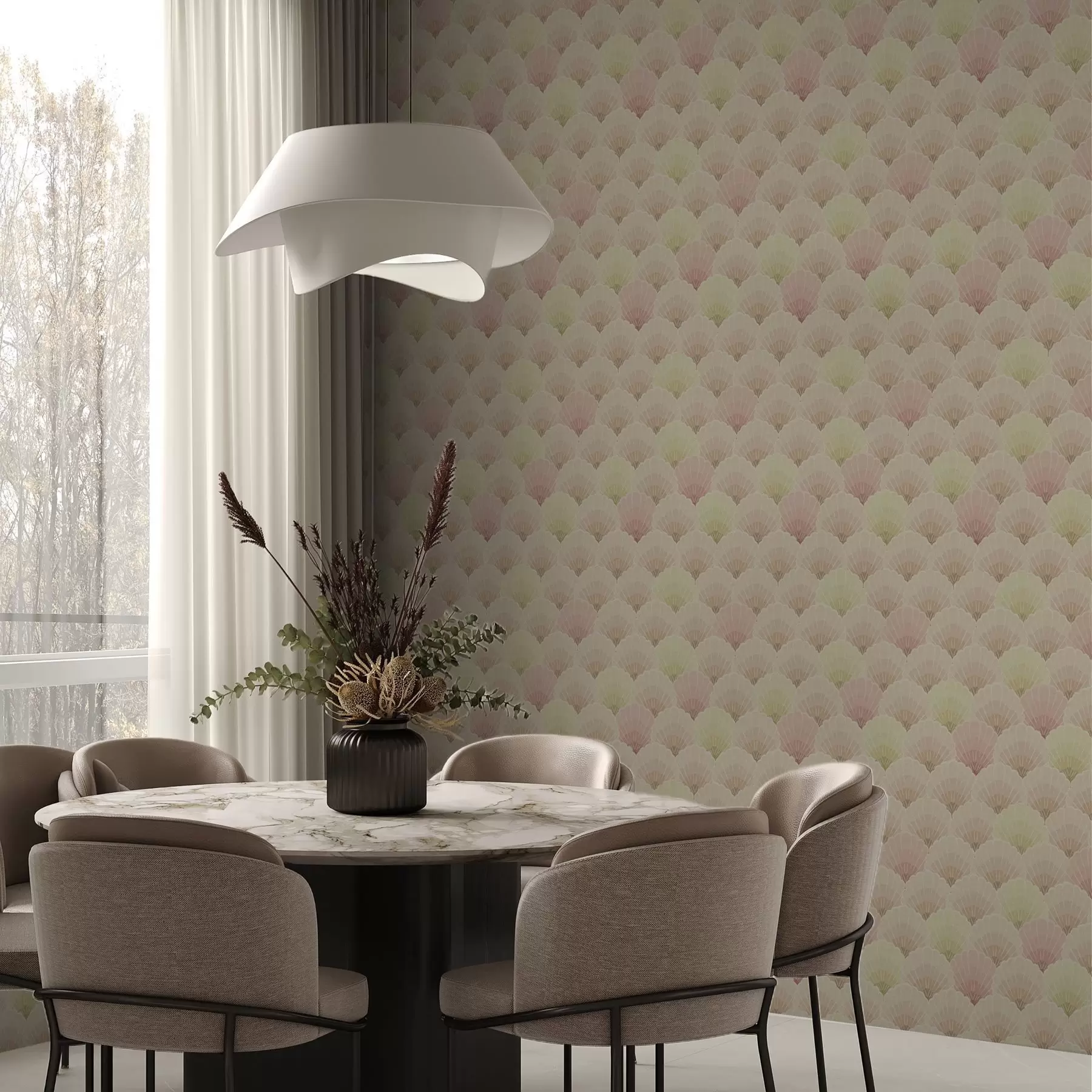 murales de pared Conchas Art Déco en tonos pastel — patrón rítmico a00493