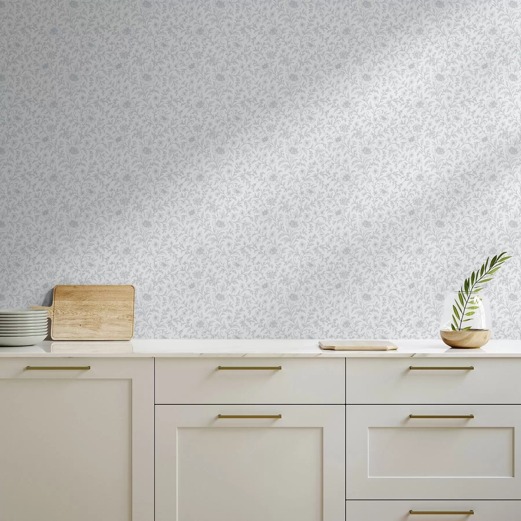 murales de pared Delicadas flores dibujadas con trazos finos sobre un fondo blanco roto a00576