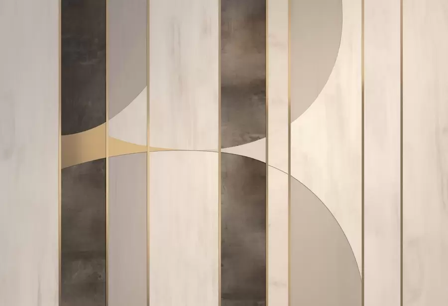 murales de pared Paneles geométricos con arcos y detalles en color champán w04616
